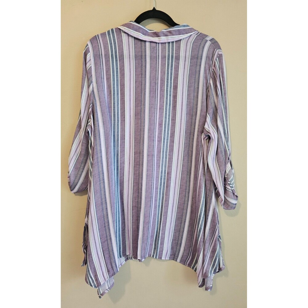 Catherines summer  Top 14-16W  Multicolor 3/4 Sleeve Rayon blend Wine stripe - Picture 3 of 4